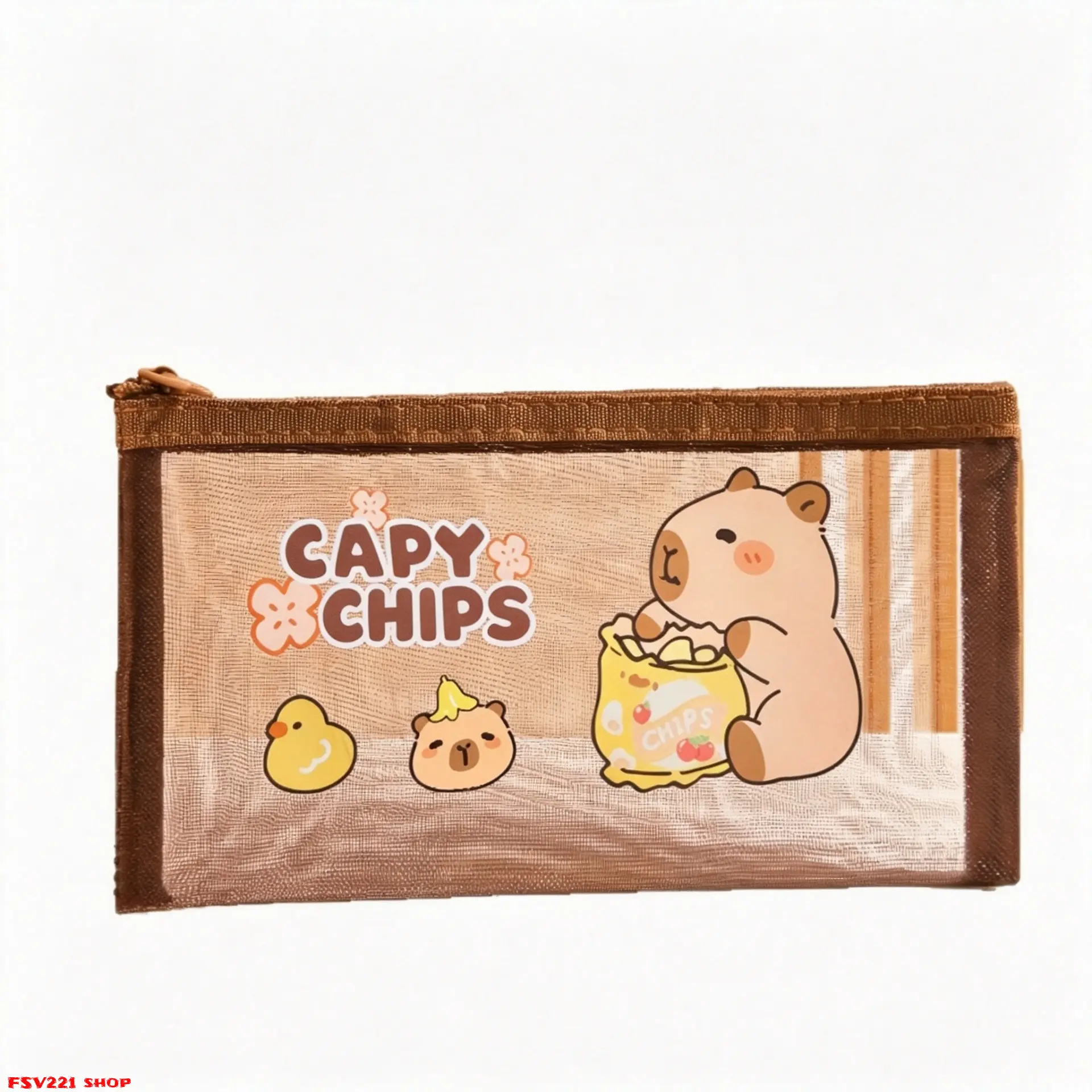 Cute Capybara Mesh Stationery Pouch, Durable See-Through Organizer for School & Travel, Lightweight Case Fits Pens & Markers, Pencil Pouch, Animal