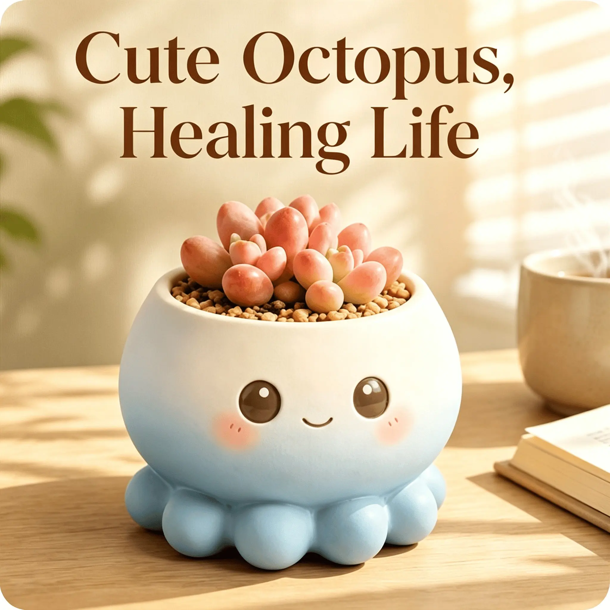 Cute Octopus Resin Succulent Planter Pot, House Plant Pots, Animal Shaped Small Flower Pots, Small Planters for Indoor Cactus Succulent Plants, Desktop Plant Container Vases Home Decor for Home Office Table Aesthetic Decoration