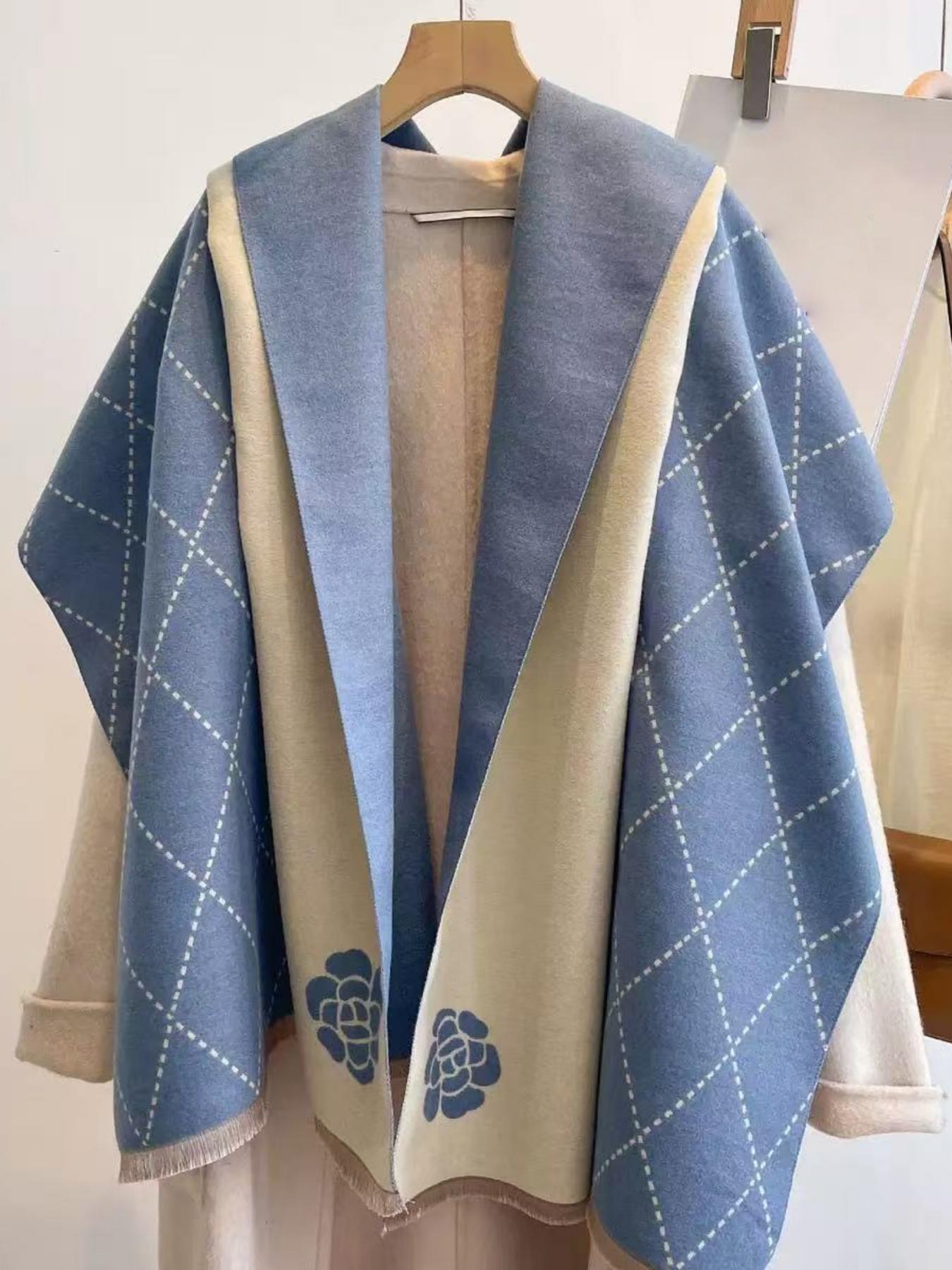 Women's High-End Light Luxury Camellia Imitation Cashmere Scarf, Fashion Evening Shawl, Elegant Soft Warm Winter Accessory, Floral Pattern Shawl