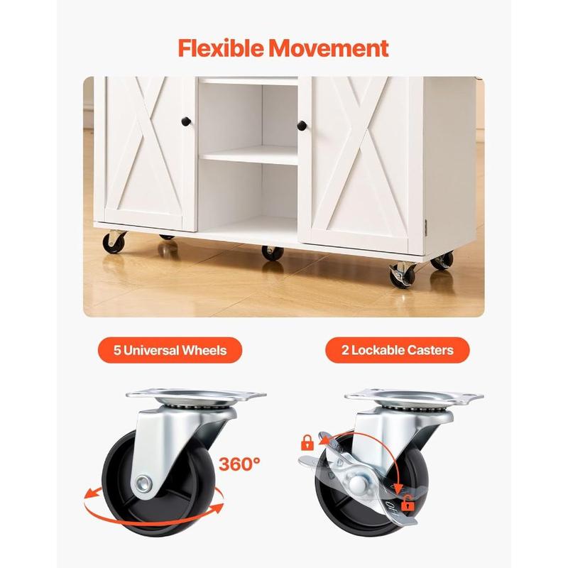 VEVOR Kitchen Island Cart, 45.3x39 inch Rolling Kitchen Table, Mobile ...