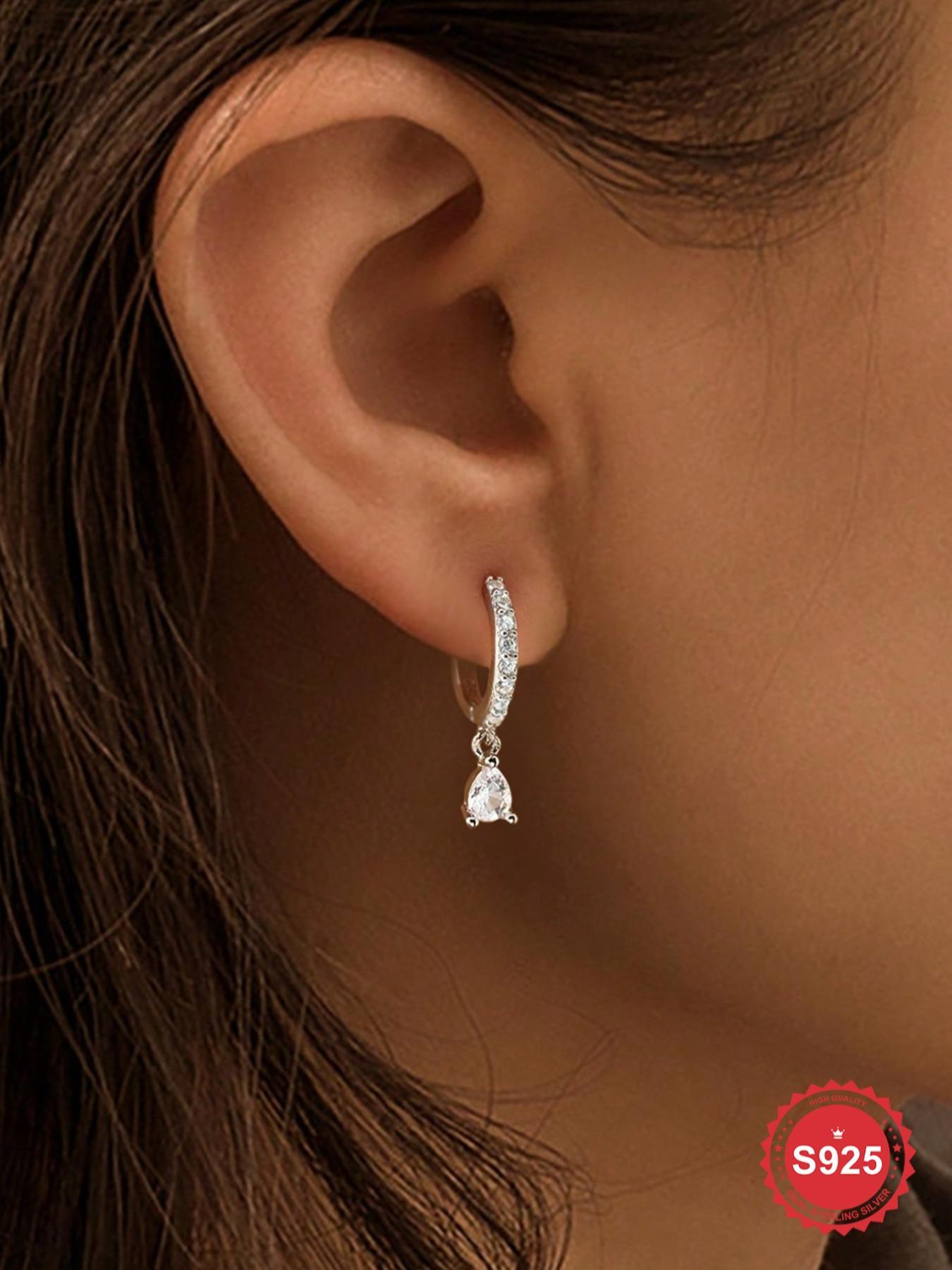 925 Sterling Silver Water Drop Shaped Zirconia Decor Dangle Earrings, Fashion Jewelry for Party, Daily Clothing Decor, Trendy All-match & Exquisite Jewelry for Gift, Tear Drop Earring, Teardrop Earrings