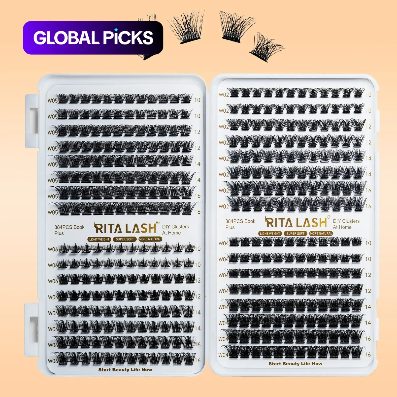 RITALASH 384PCS 4 style Cluster Lashes book Individual Lashes Clusters Eyelash Extensions False Eyelashes DIY False Lash Extension Kit Reusable False Eyelashes Natural Look Mix 10-16mm