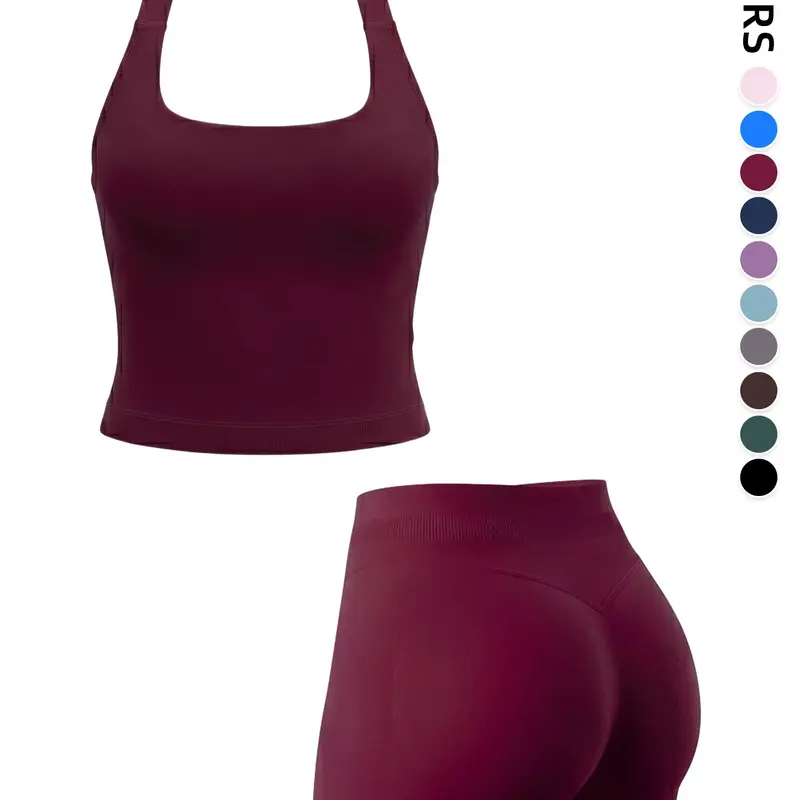 Women's Sporty Yoga Set, Backless Halter Top & High Waist Shorts, Comfortable Fitness Wear, Bodycon Workout Set, Seamless Shaping, All Seasons, High Stretch Sporty, Women Workout Clothes