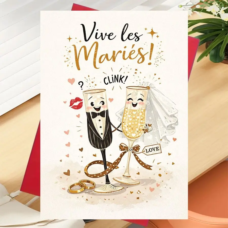 Elegant Wedding Card for Newlyweds, Bride & Groom Greeting Card with Envelope, Perfect for Weddings, Honeymoons, Birthdays, and More