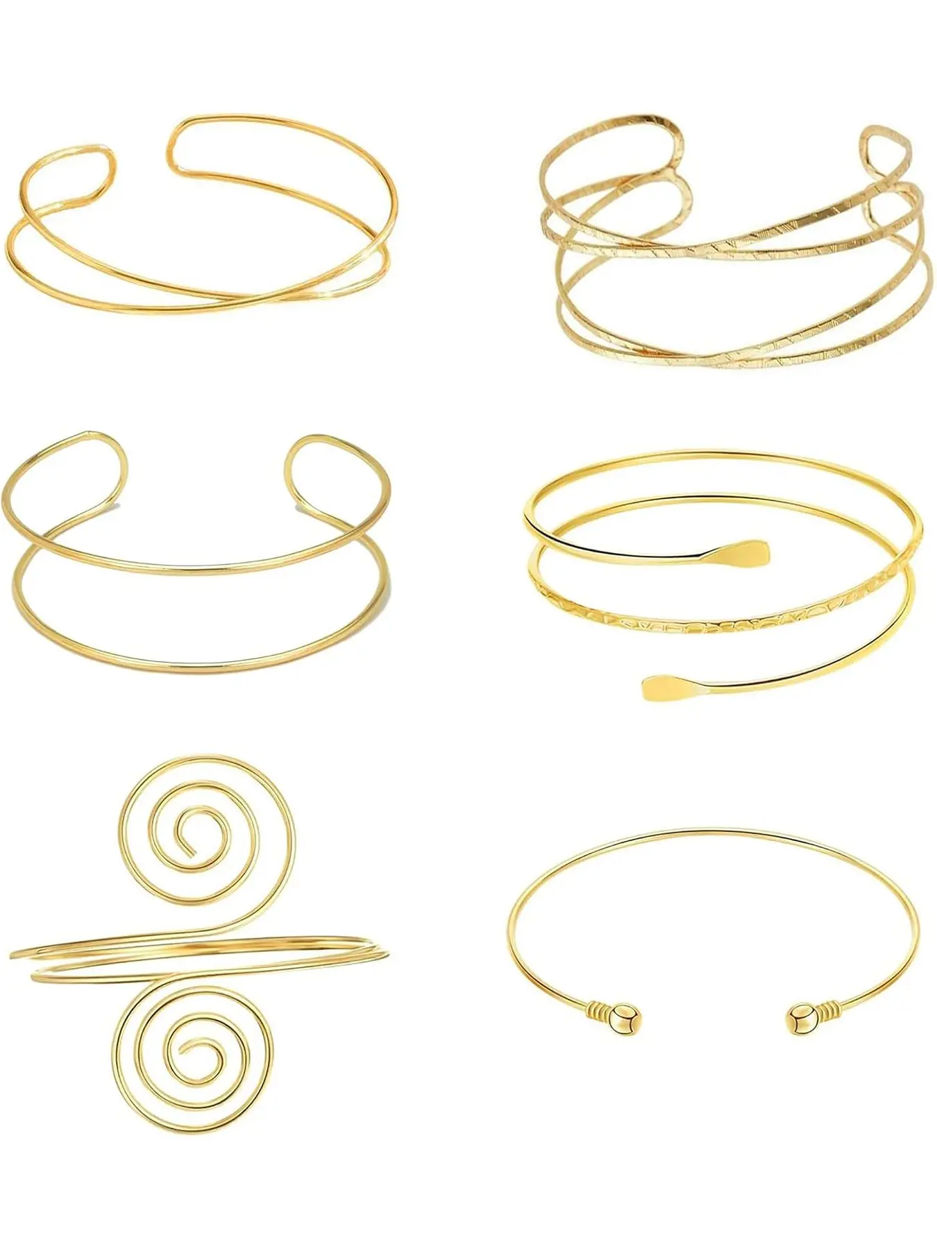 6 Pcs Upper Arm Cuff Bracelets for Women, Boho Open Adjustable Arm Bands, Lightweight Jewelry for Parties & Daily Wear