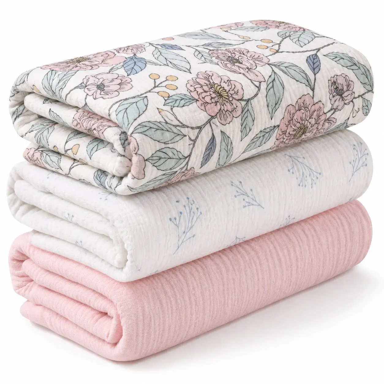 3 Pack Muslin Swaddle Blankets (38x40in) - Ultra Soft Breathable Wraps for Newborn Swaddling, Nursing, and Toddler Playtime, Unisex Design