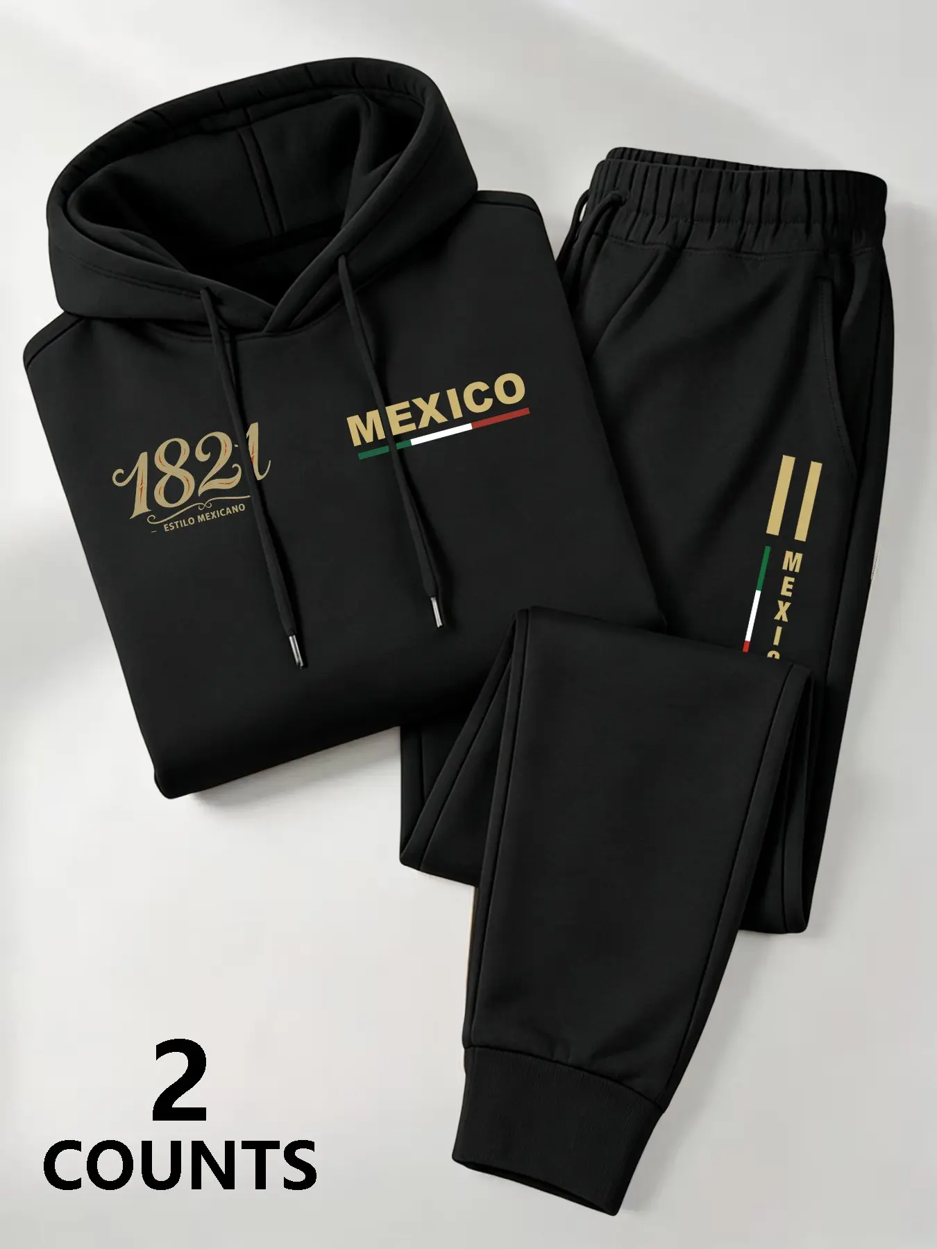 Men's Fall Winter Mexican City Print Hoodie with Pockets + Jogger Pants Set, Casual Fitted Long Sleeve, Perfect Gift Choice