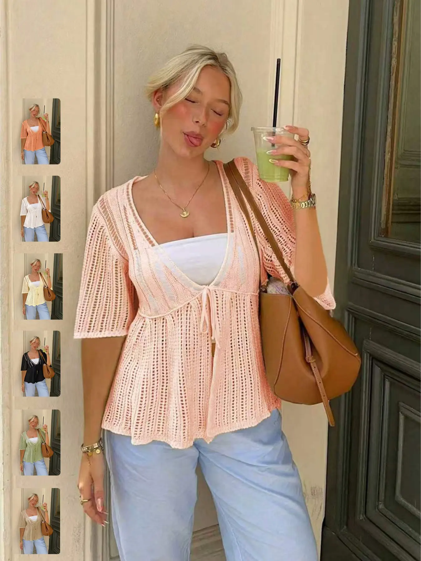 Women's Summer New Loose Casual Basic Knit Cardigan, Hollow-Out