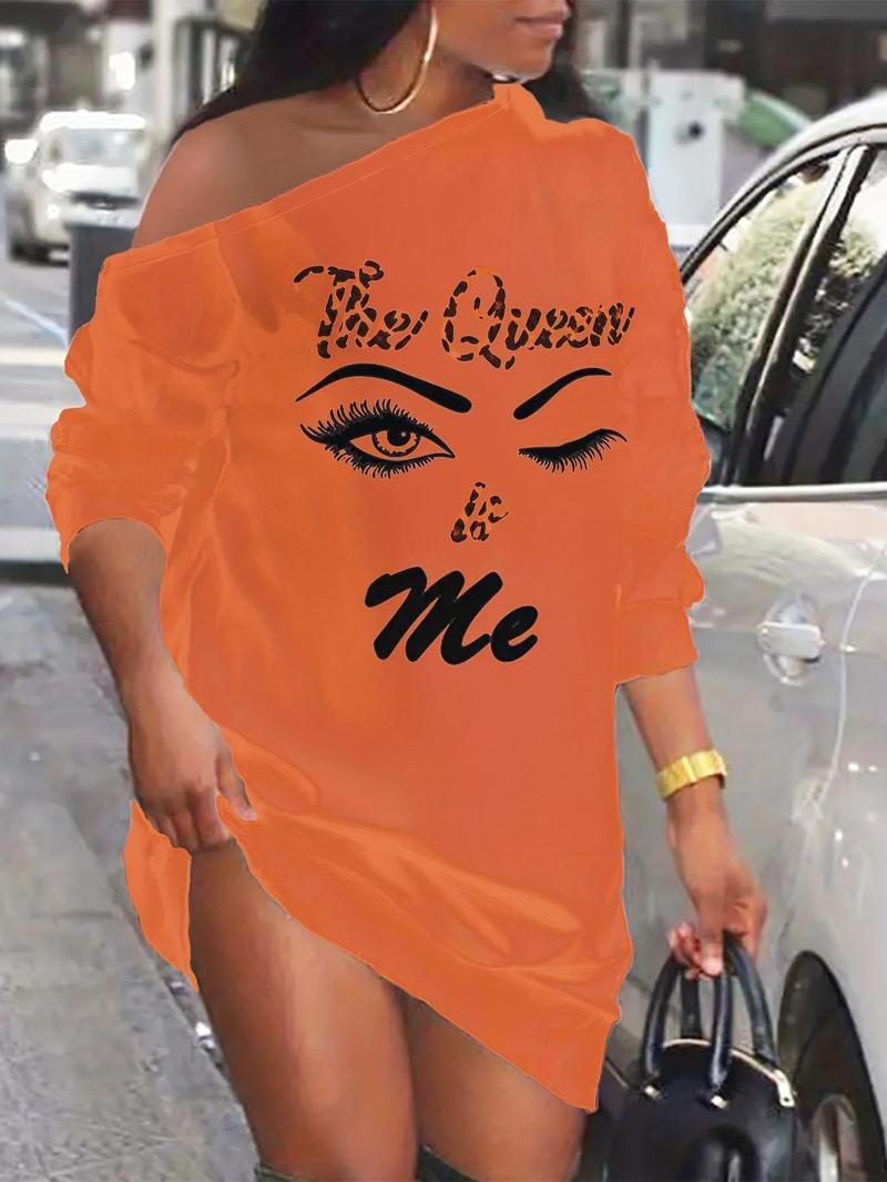 Women's Figure & Letter Print Asymmetrical Neck Dress, Vintage Girly Clothes, Casual Short Dress, Summer Dresses for Women, Lady Dress for Spring Fall