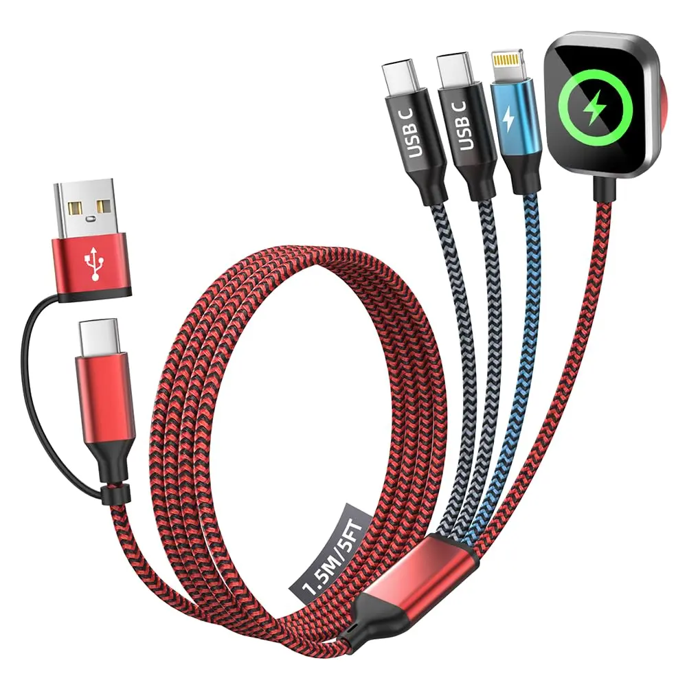 Summer Camping Cruise  2026, Travel  Dual Type-C 4 in 2 Multi Charging Cable for iPhone Watch Charger/iPhone 17/IP, iWatch Charger, Compatible with iWatch 11-2/Ultra/iPhone 17-8,Car/ Camping 5FT