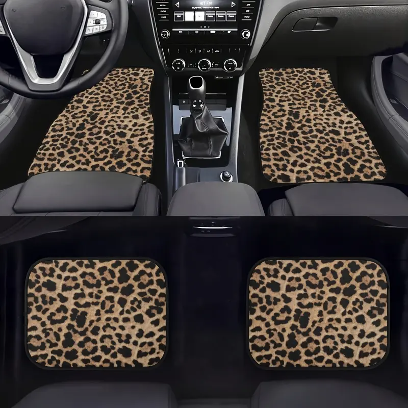 4-piece leopard print car floor mat set, all-weather universal size suitable for front and rear seats, suitable for SUVs, sedans, and trucks - unisex