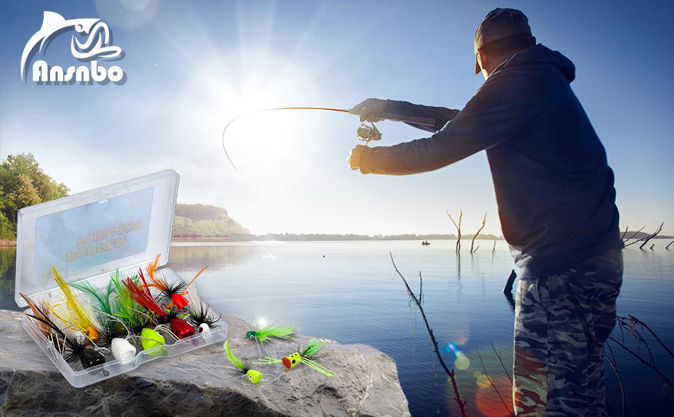 12 pcs Fly Fishing Popper Flies, Fly Popper Lures Bass Panfish Bluegill Crappie Popping Bug Sunfish Trout Salmon Poppers Flys Kit for Flys Fishing