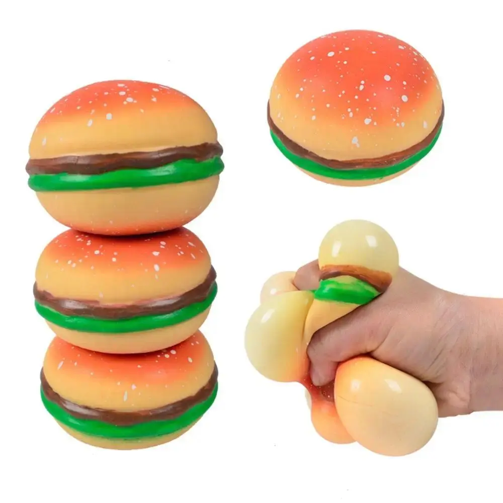 Squishy Hamburger Stress Ball Autism Sensory Toy Stress & Anxiety Relief  Toys Pinch Decompression Toy for Adult rubber band