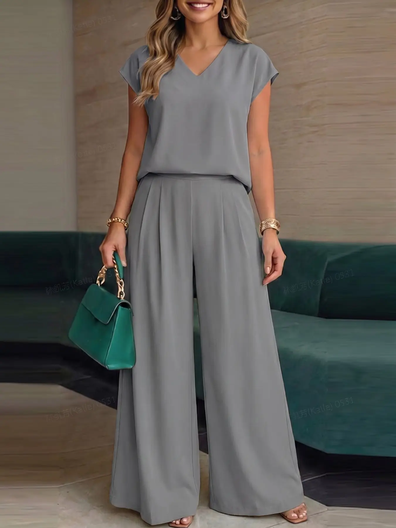 ZANZEA Women's Oversized Baggy V-Neck Sleeveless Blouse + Solid Color Long Pants Set, Casual Summer Set, Casual Chic Loose-Fitting Two-Piece, European & American Style Womenswear Fashion Clothes