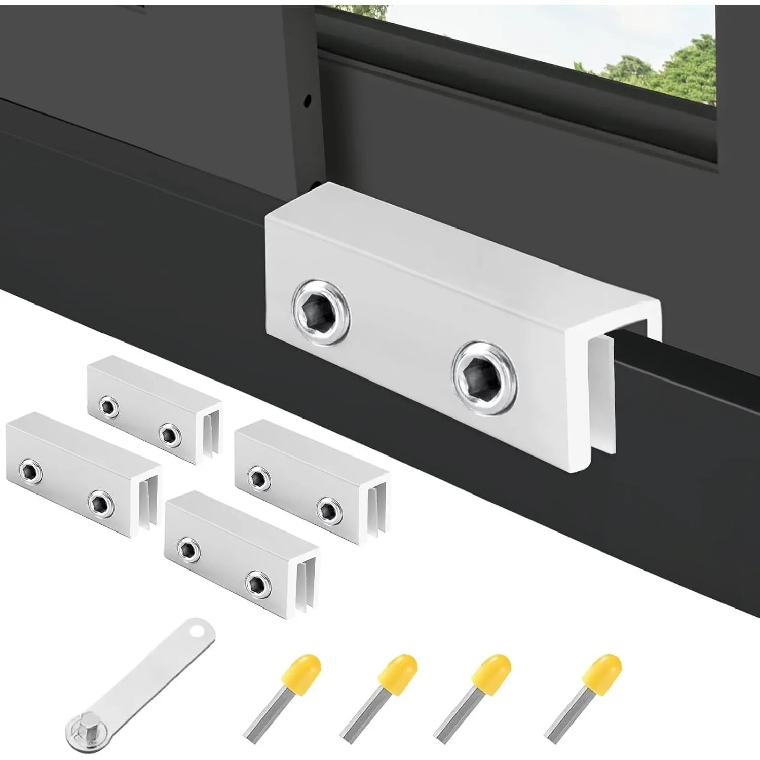 4 Sets Sliding Window Locks with Key for Vertical & Horizontal Sliding Windows Doors, Child Security Adjustable Easy to Install Window Security Stoppers