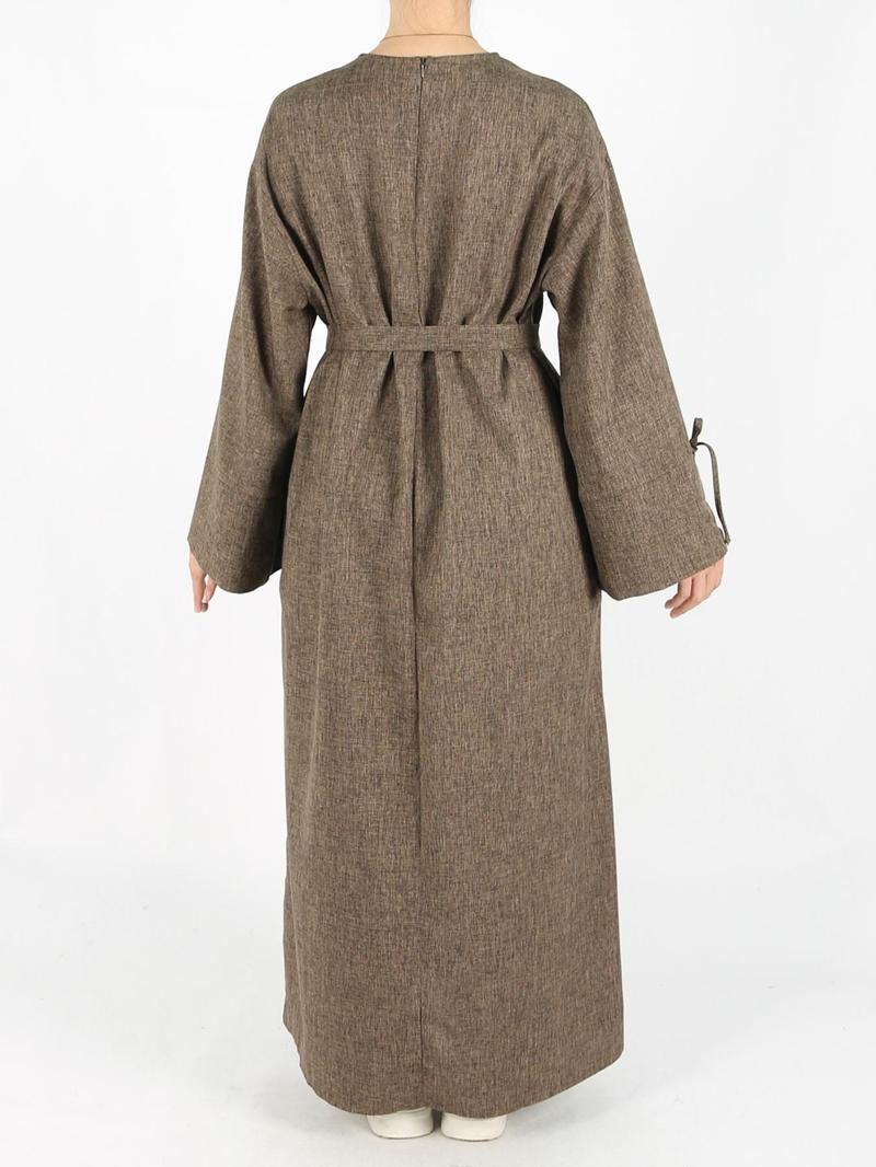 Women's Solid Belted Long Sleeve Muslim Dress, Casual Elegant Modesty Round Neck Dress for Daily Wear, Ladies Abaya Islamic Clothing for All Seasons, Dresses for Women, Solid Color Abaya, Abaya Dress Set, Abayas for Eid, Tunic Dress, Maxidresses
