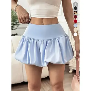 Women's Plain Bubble Hem Skirt, Cute Fashion Mini Skirt Daily Wear, All-Season Slim-Fit Bottoms, Y2K Style