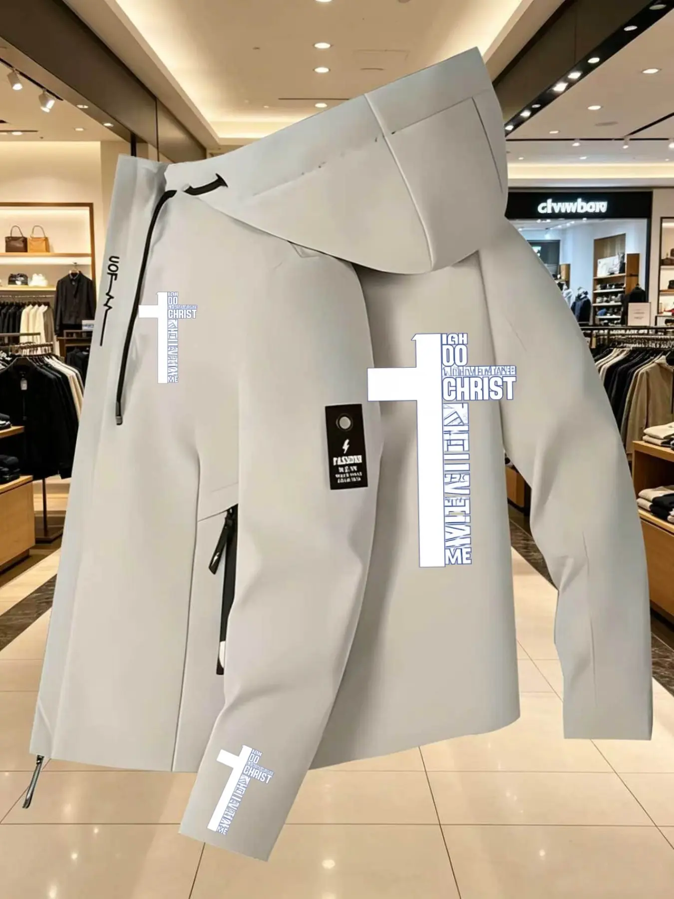 Men's Fashion Cross Logo Lightweight Outdoor Jacket, Casual Long Sleeve Slim Fit, Durable Polyester, Spring Fall Outerwear