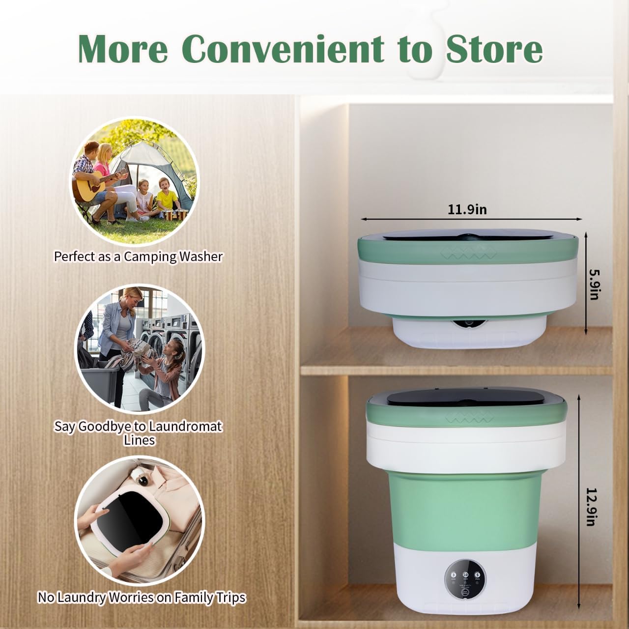 15L Large Capacity Portable Washing Machine One Touch Quiet Mini Washer for Baby Clothes Apartments