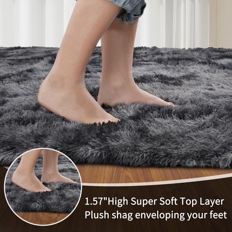 FAMVAL Large Size Plush Rugs Big Fluffy Area Rug Non-slip Soft Shaggy Carpet Mats for Livingroom Bedroom Nursery Home Decor Tie-dye Dark Gray Christmas gifts