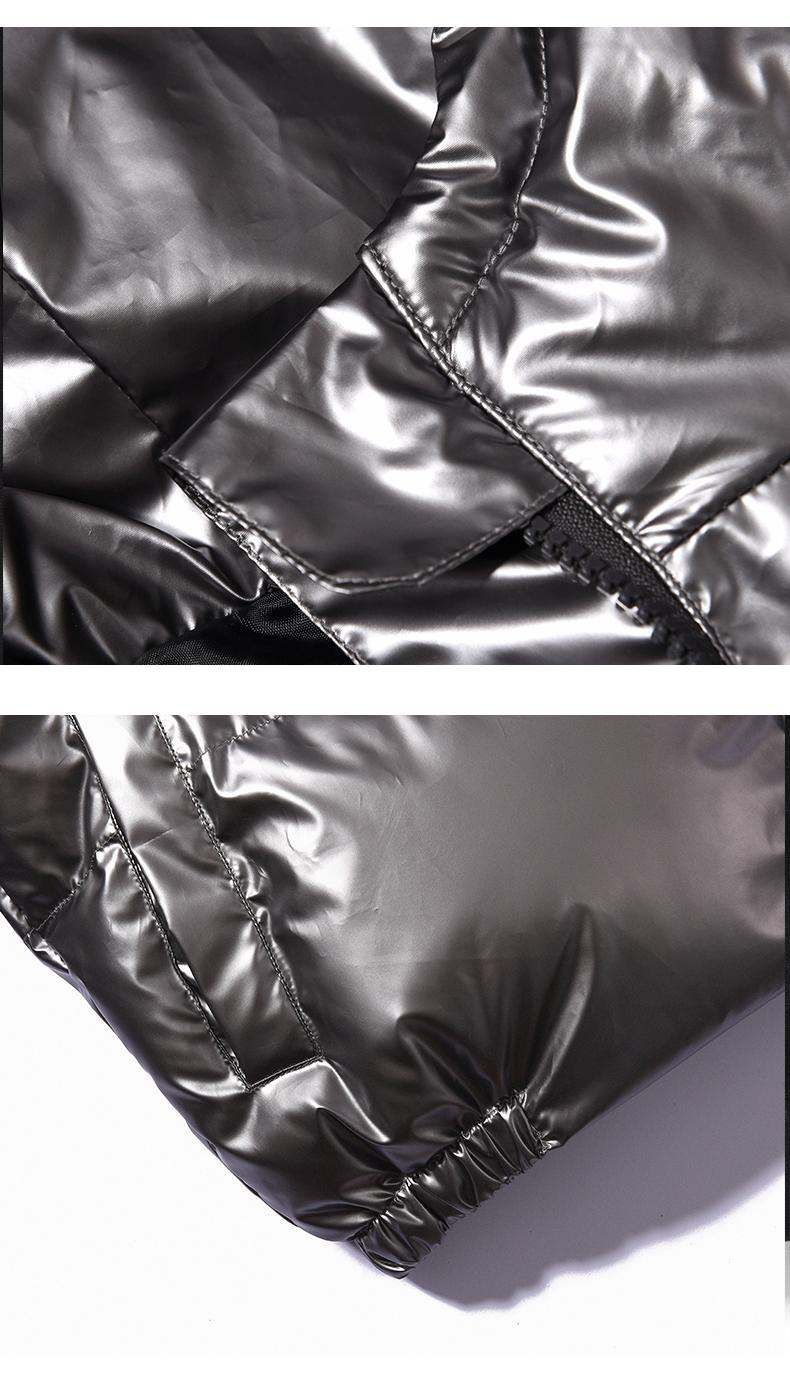 Mens Shiny Puffer Jacket Zip Up Hooded Coat Thick Cotton Padded Outerwear Warm Winter Streetwear Fashion Casual Loose Fit Clean Look Windproof Thermal Jacket With Side Pockets Stylish Minimalist Design For Cold Weather Comfort