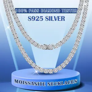 Full Moissanite Tennis Necklace Bracelet With GRA Certificate 2.5-5mm Lab Diamond for Women Men 925 Sterling Silver Neck Chain