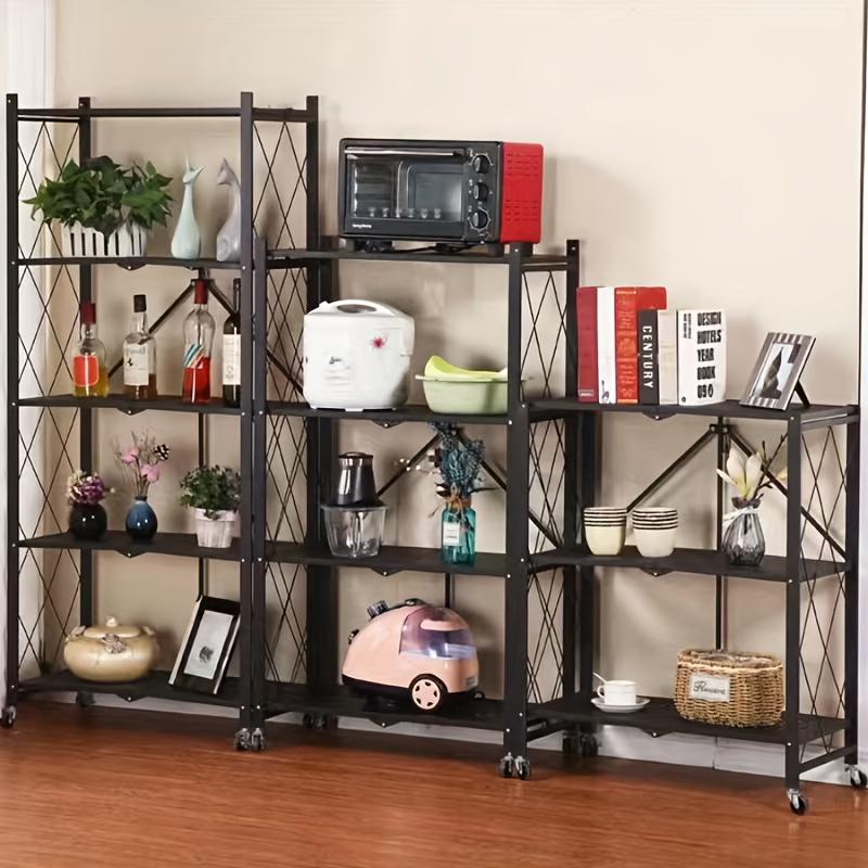 3/4/5 Layer Folding Storage Rack, No Installation, with Wheels, Can Move Freely, Suitable for Living Rooms, Kitchens, Garages, Study Rooms, Basement Storage Rooms, Practical Shelves, Multi-Tier Office Storage Rack Standing Shelf, Standing Shelf