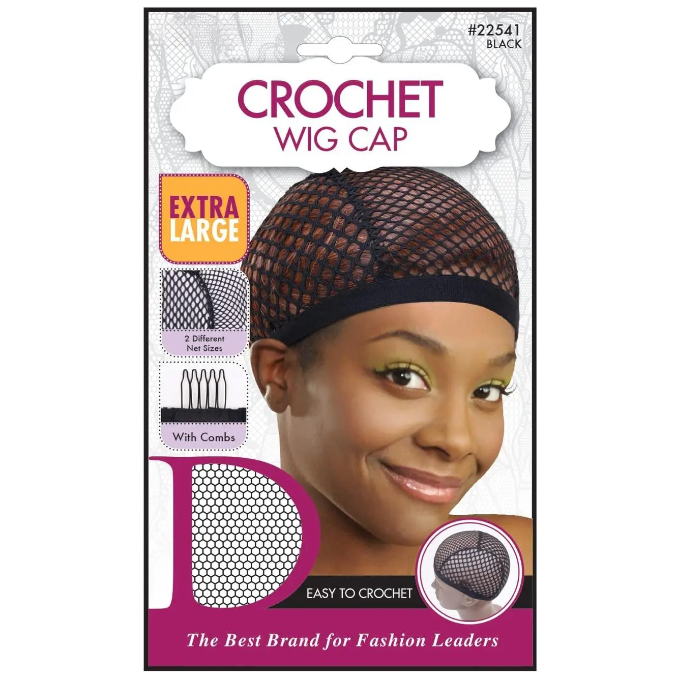 XL Crochet Wig Cap with Combs –  Net Cap for Crochet Braids, Wig Making, and Weaves,  Net Size for Secure Fit and Easy Installation, Breathable Stretch Fabric for Comfort, Black