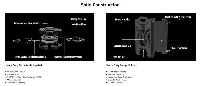 Retractable Heavy Duty Badge Reel Stylish MNGARISTA Retractable Badge Holder with 31.5" Reel for Students & Workers Office Supplies Carabiner