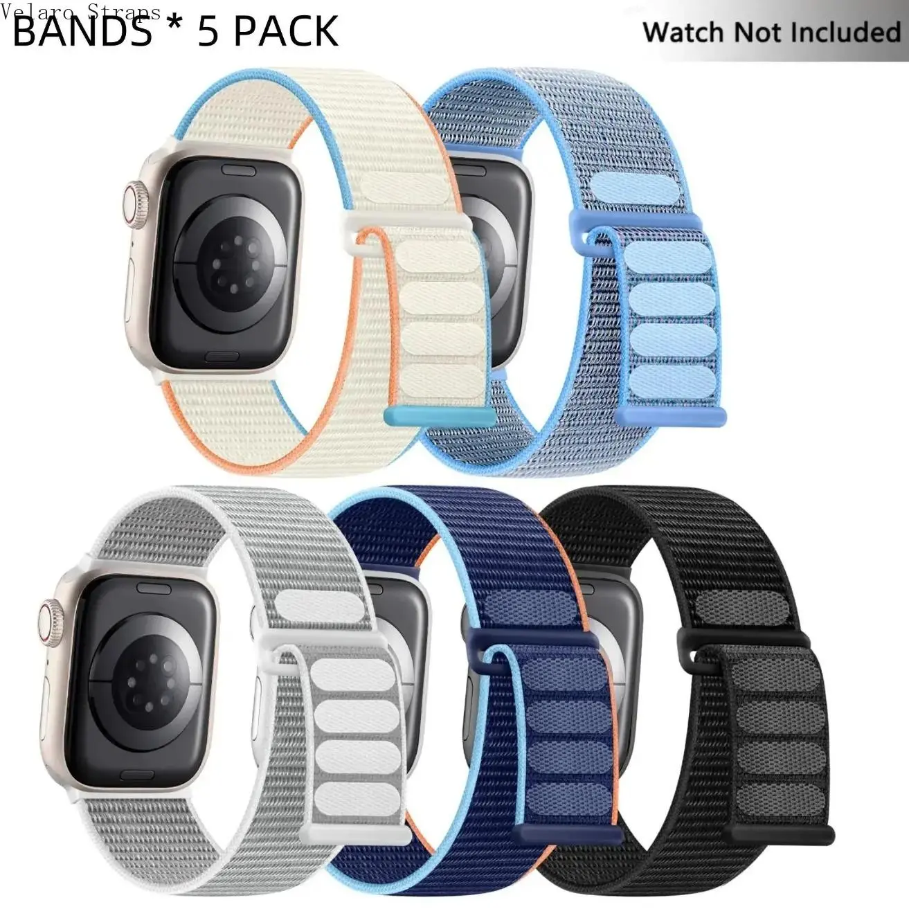 5-Pack Nylon Velcro Sport Loop Apple Watch Bands, Lightweight Replacement Straps Compatible with Series 9/8/7 to 1, SE and Ultra 2