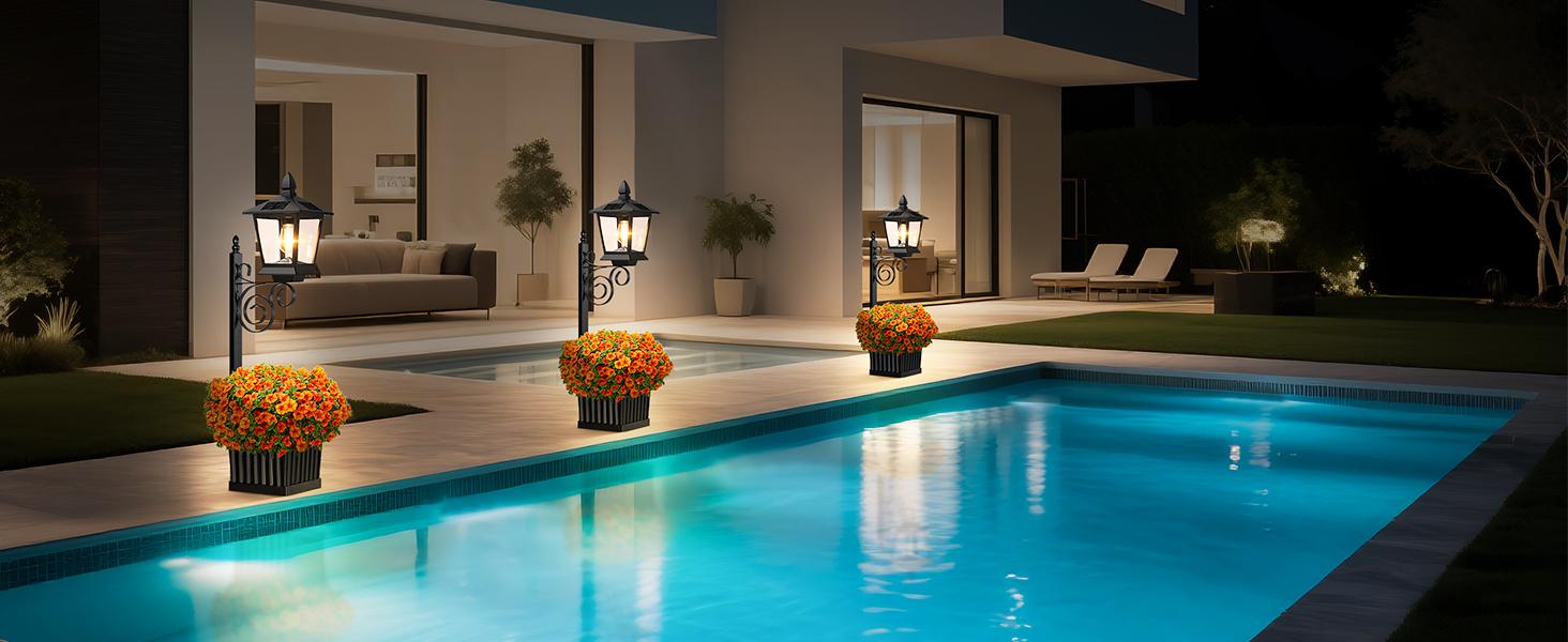 2-Pack Outdoor Flower Pots 2 in 1, Solar Lamp Post with Planter for Garden Decor, Wall Mount/Standing Planter Lights Waterproof, Patio Decorative Floor Lamps for Lawn, Back Door (Flowers not Included)