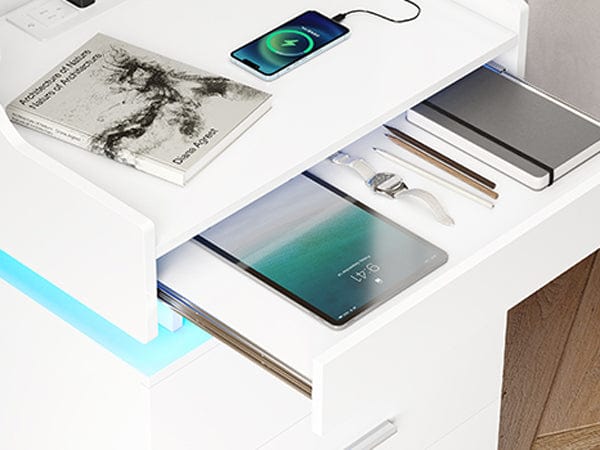 Sikaic LED Nightstand with Charging Station White Bedside Table Bedside Cabinet Lighted Vanity Desk Sikaic LED Nightstand with Charging Station White Bedside Table Bedside Cabinet Lighted Vanity Desk