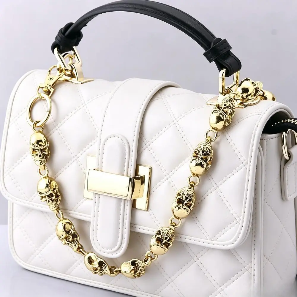 Gold Skull Link Bag Strap Replacement | Chunky Metal Skull Chain Shoulder Crossbody Bag Accessory, Bag Chains For Handbags, Fashion Chain Strap