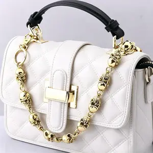 Gold Skull Link Bag Strap Replacement | Chunky Metal Skull Chain Shoulder Crossbody Bag Accessory, Bag Chains For Handbags, Fashion Chain Strap