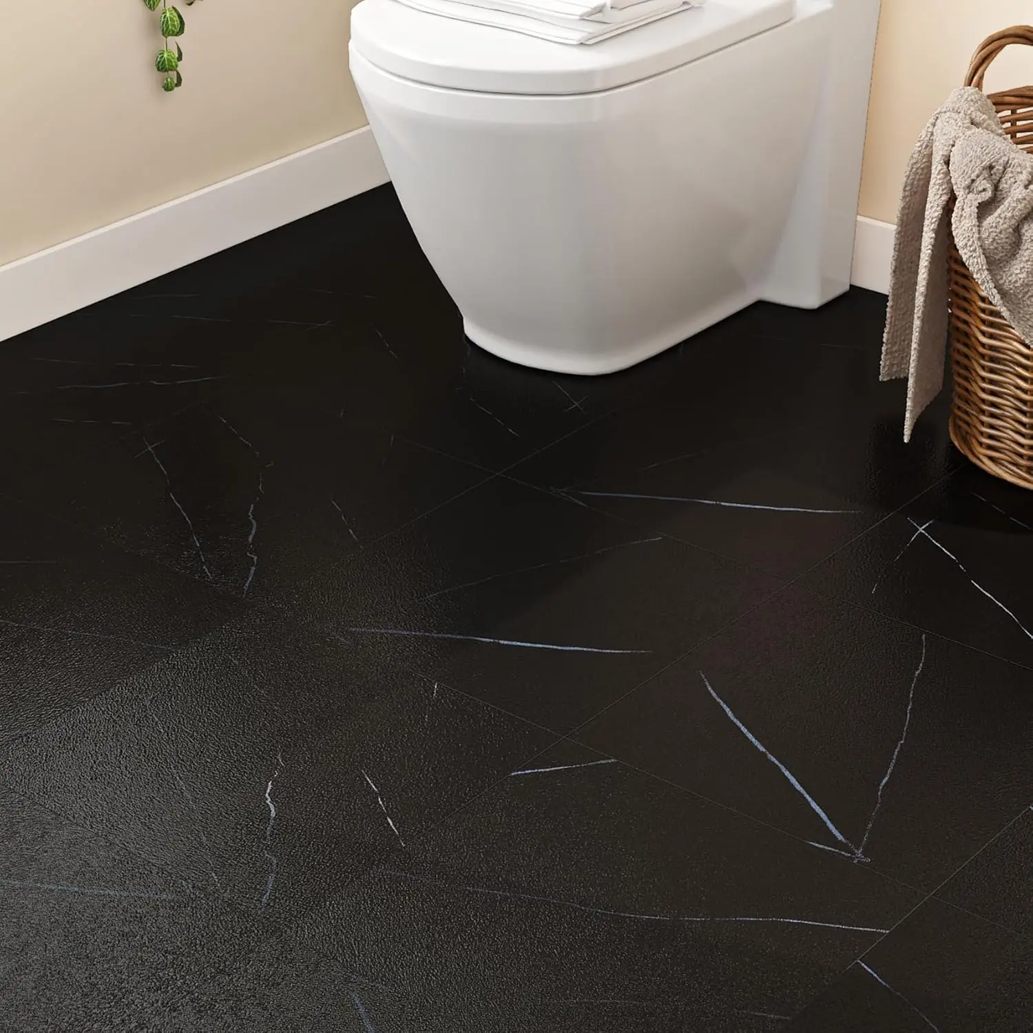 32 count 12x12" Peel and Stick Floor Tile Black Blue Vinyl Flooring Sheet  Bathroom Sticky Tiles Self Adhesive Laminate Flooring Removable Marble Linoleum Covering Squares Attic RV