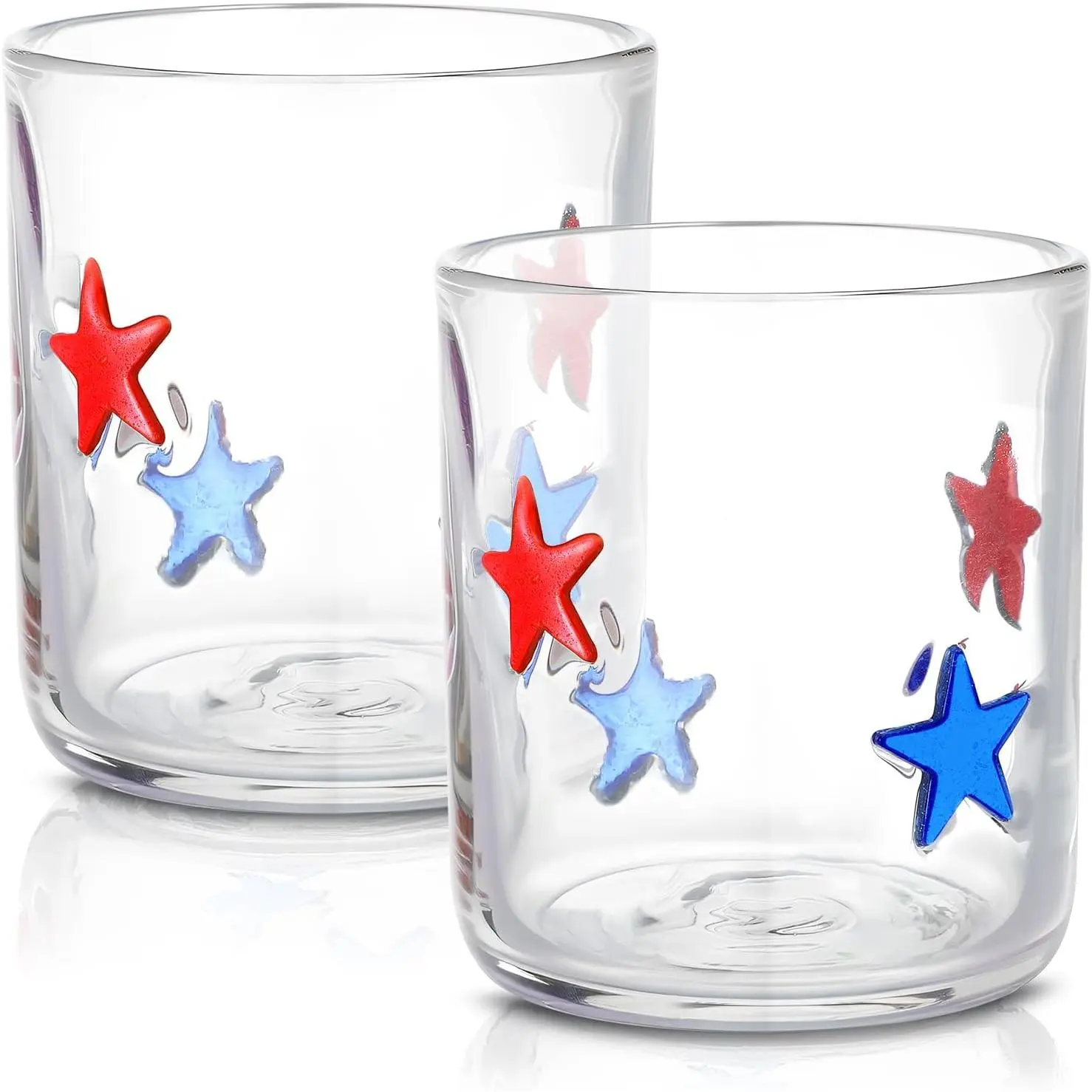 Icon Juice Glasses, 14oz 250th Anniversary Stemless Wine Drinking Juice Glass Cup for Independence Day Supplies Gift(2 Pcs, Red Blue Star)