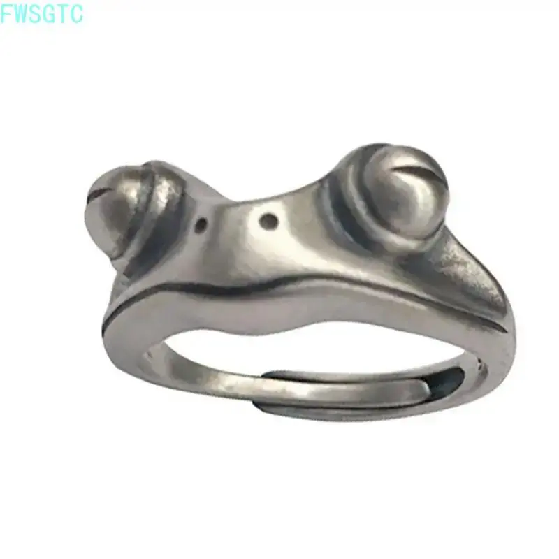 Vintage Stainless Steel Frog Open Adjustable Ring Cute Minimalist Animal Jewelry Unisex Unique Couple Accessory Birthday Daily Gift For Friends summerwins