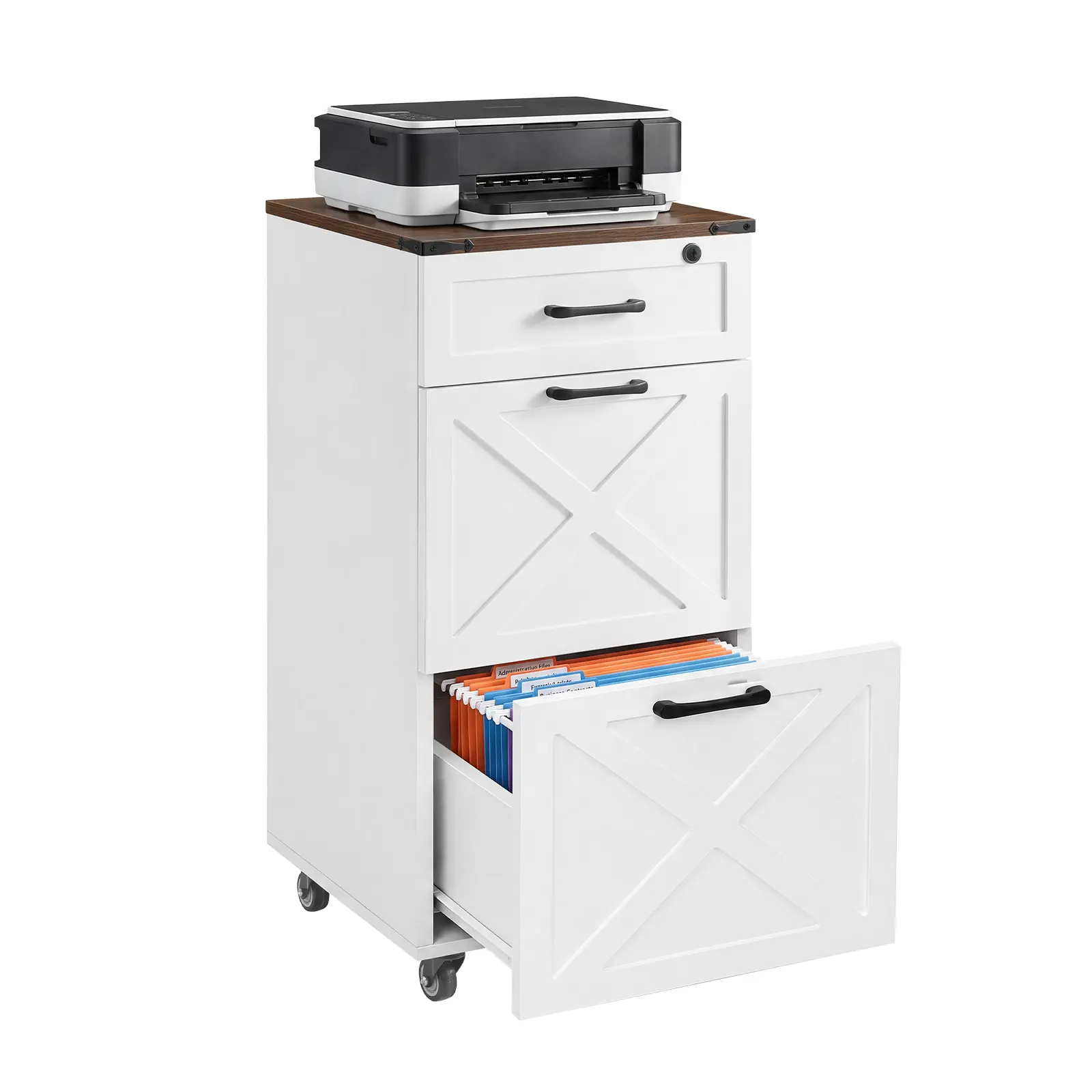 ARCH Mobile File Cabinet 3 Drawer Rolling Printer Stand with Wheels, White MDF Vertical File Cabinet for Home Office, Lockable Top Drawer, Letter/A4 Hanging File Organizer, Under Desk Storage Cabinet, White Color Options, MDF Material