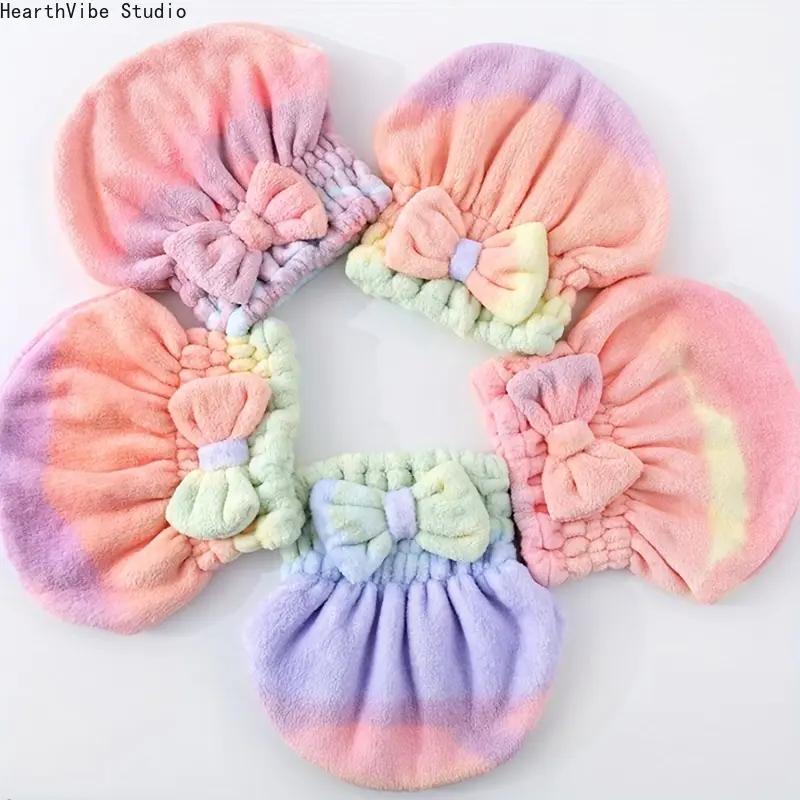 Women's Shower Cap – Thick, Absorbent, Cute Princess-Style Hair Drying Cap; Soft Coral Fleece Head Wrap (Random Color)