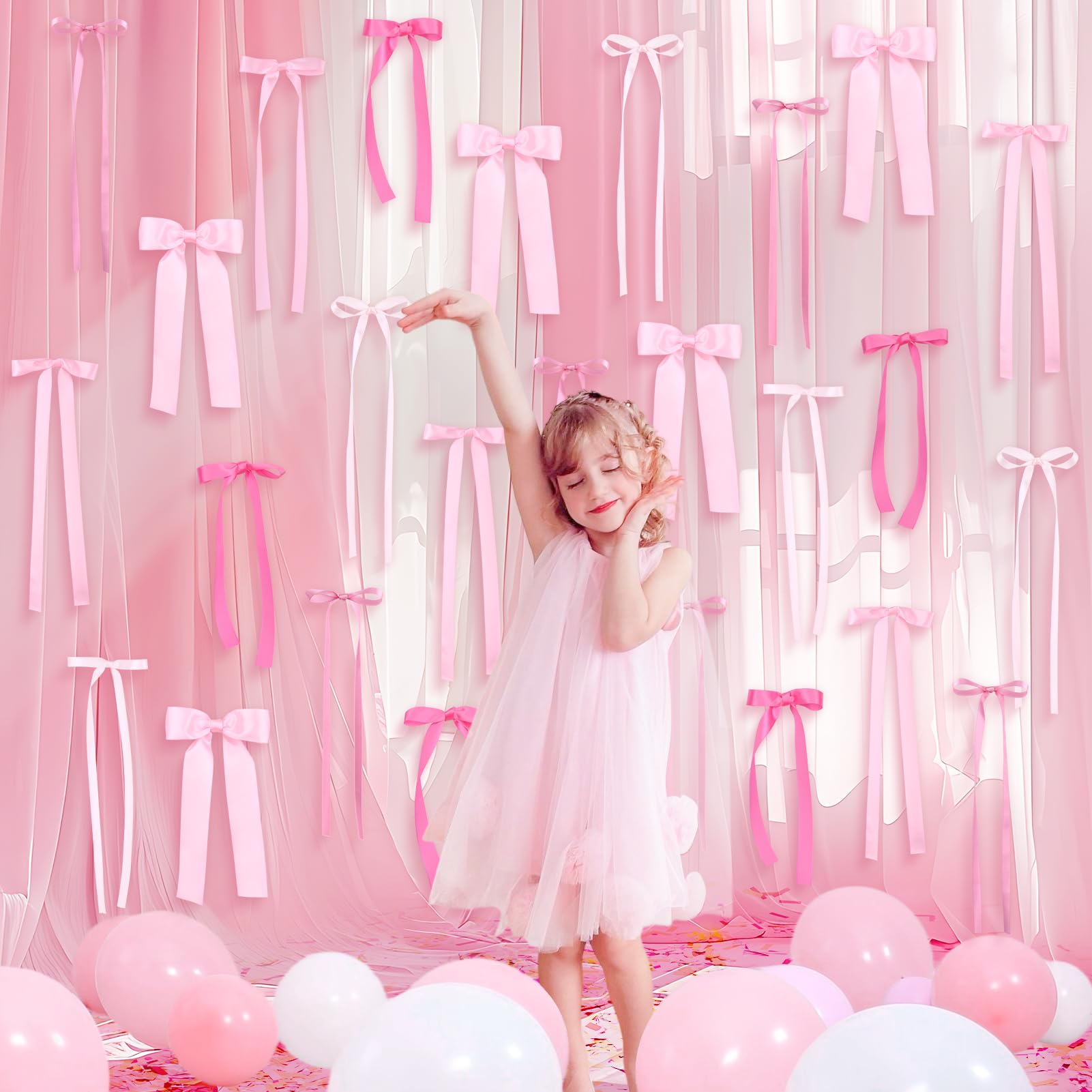 40 Bow Wall Decorations, Lightweight DIY Photo Background Bows, Ribbon Bow Wreath, Birthday Party Decoration Ornaments for Women & Girls, Party Decoration Supplies