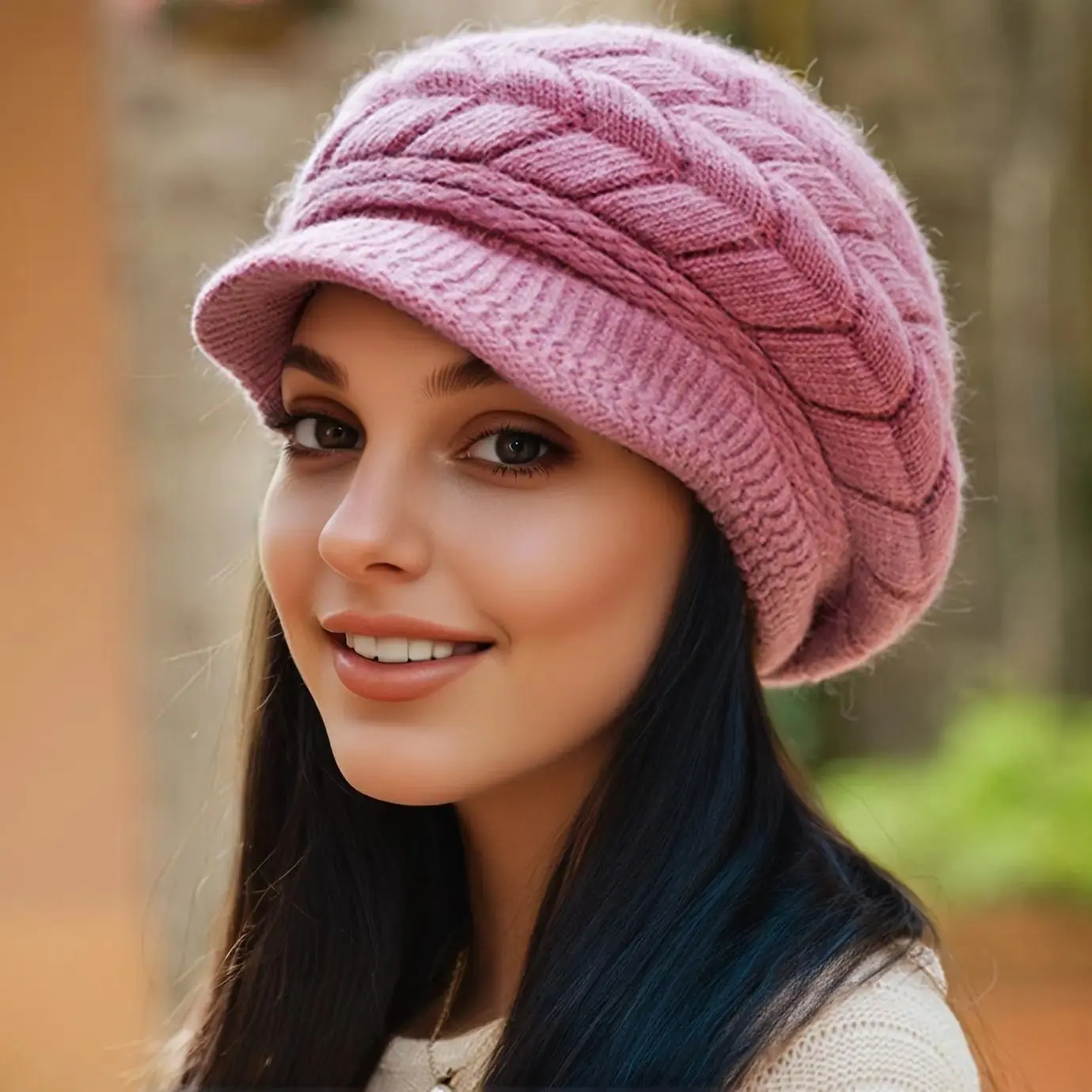 Women's Slouchy Knit Beanie Hat, Cable Knit Winter Hat with Ear Flaps & Fringe Trim, Soft Stretchy Warm Fabric, Cozy Oversized Beanie for Cold Weather, Outdoor Wear, Everyday Casual & Winter Fashion
