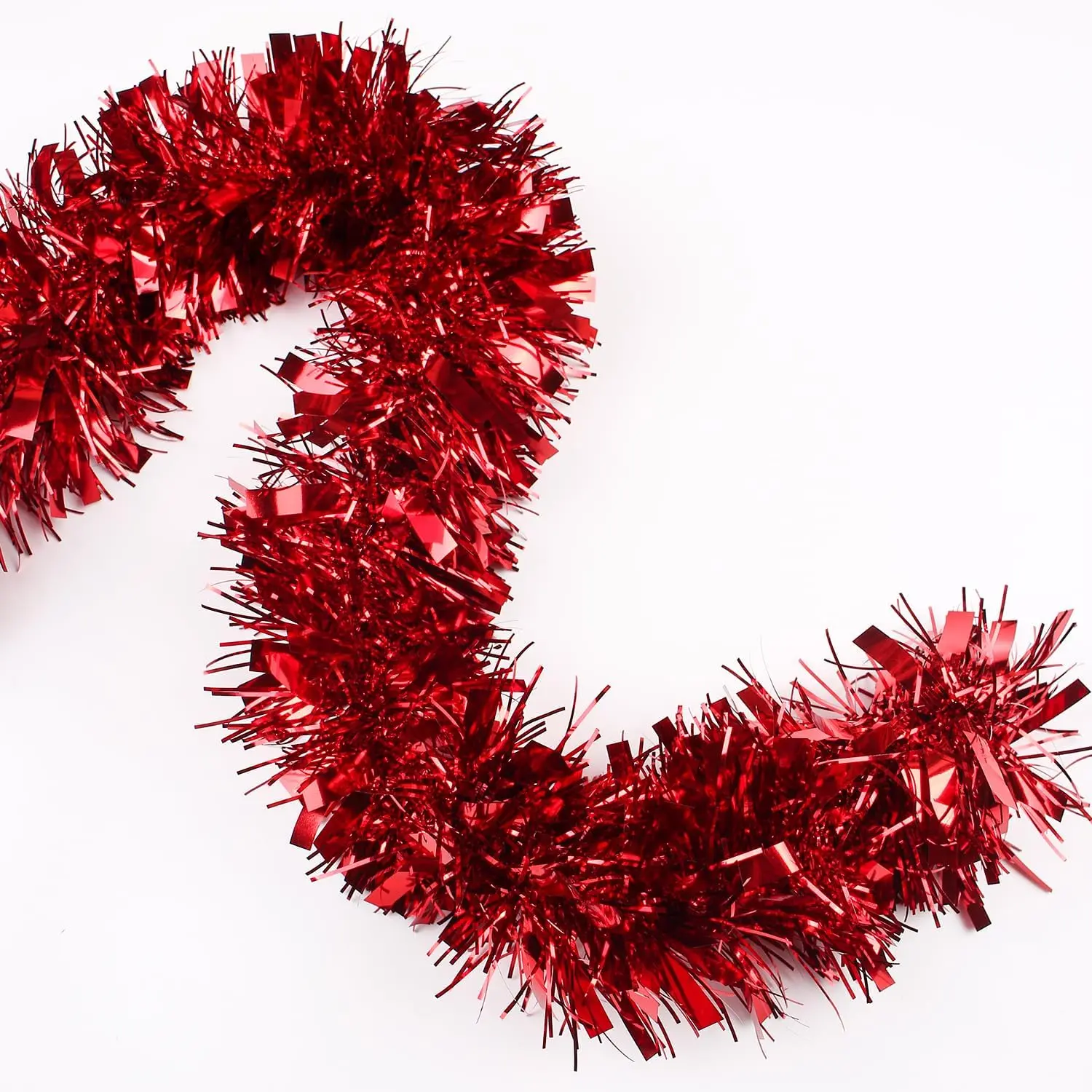 33FT Christmas Tinsel Garland,Red Shiny Metallic Foil Decorations for Parade Floats, Halloween, Christmas Tree,  Year Parties,Birthday Party,Indoor and Outdoor Disco Party Supplies
