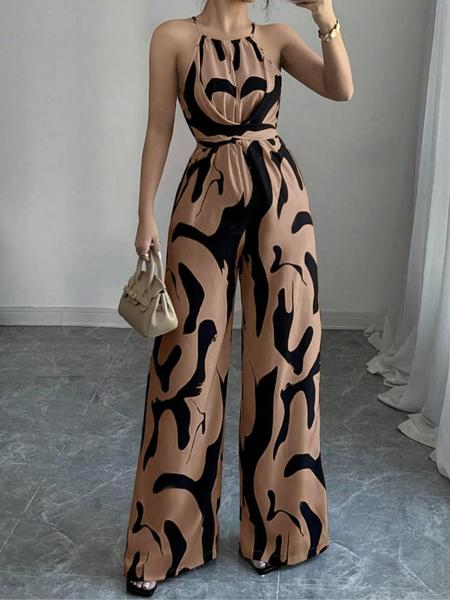 Women's Elegant Abstract Bodycon Jumpsuit, Sleeveless Summer, Fitted Style for Parties & Formal Events, Moderate Fabric Thickness