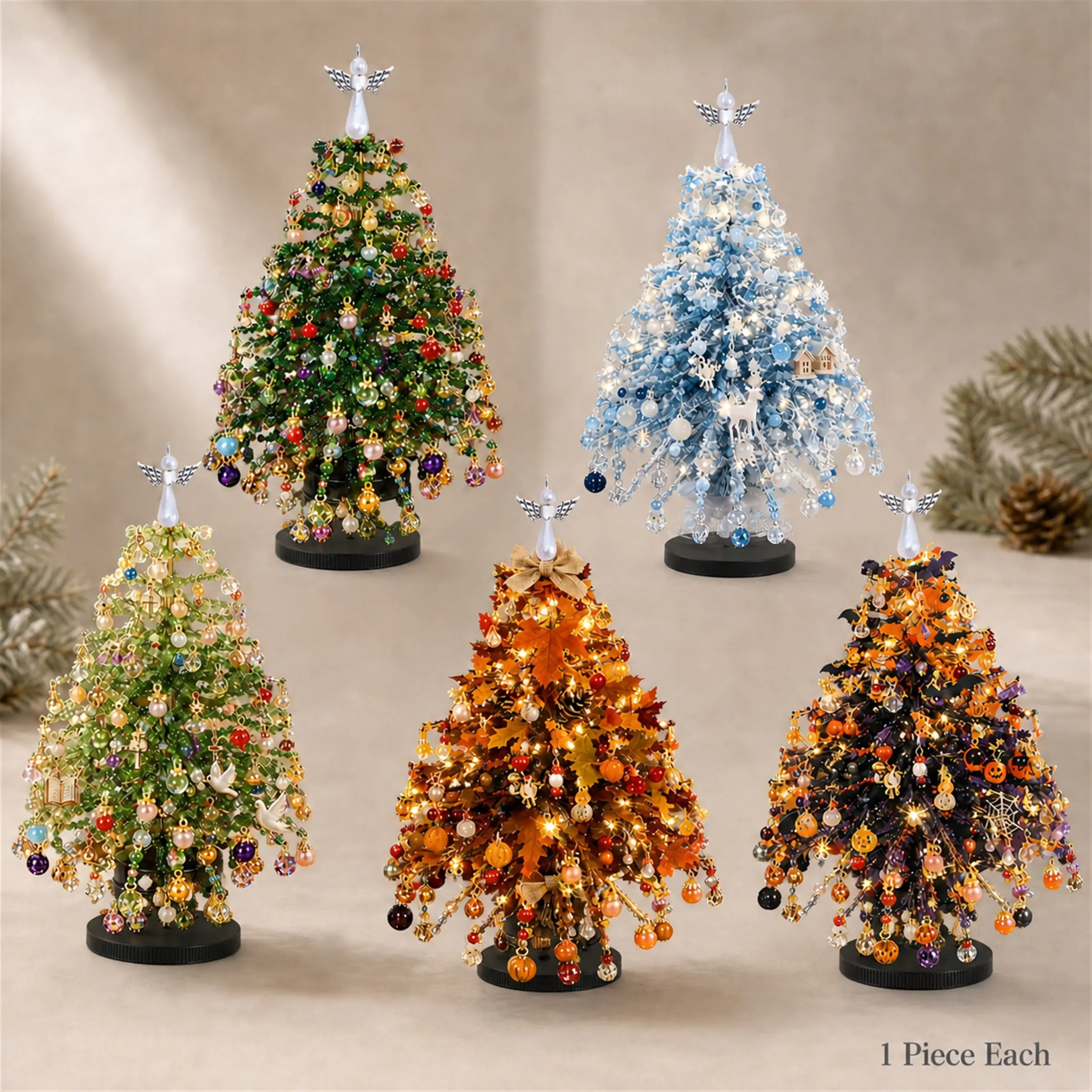 Christmas Atmosphere DIY Beaded Christmas Tree Craft Kit, Handmade Holiday Decorations Ornament, Kids Educational Gift, Christmas Beading Material Pack