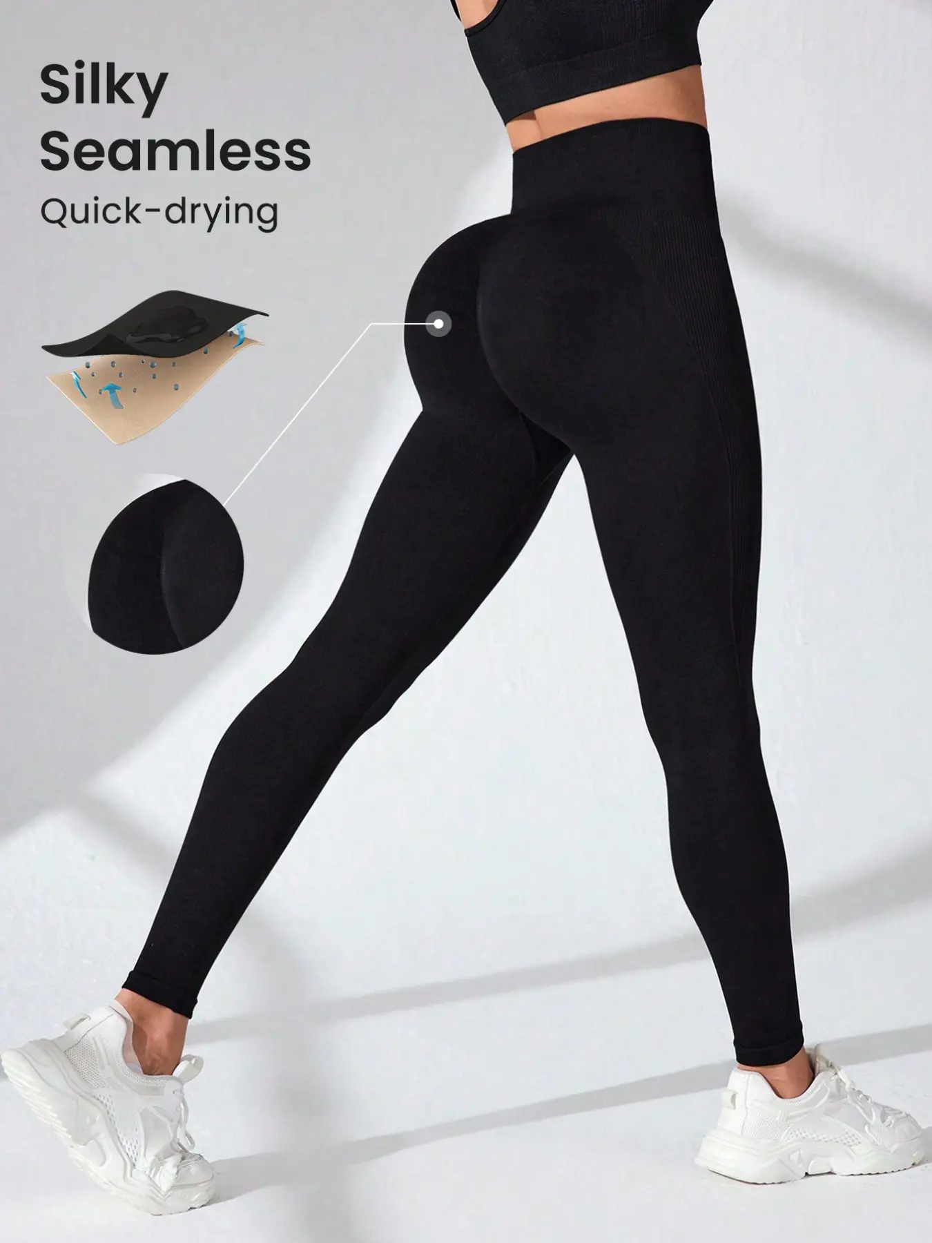 High Waist Seamless Knitted Yoga Pants, Tummy Control Butt Lifting Fitness Leggings, Breathable Elastic Sports Tight Pants