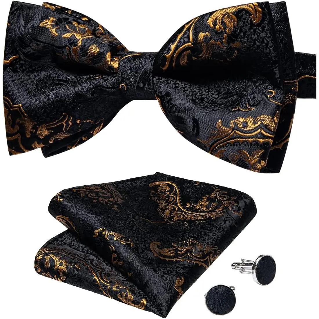 Paisley Pre-Tied Bow Ties for Men Silk Adjustable Bowtie and Pocket Square Cufflinks for Wedding Party