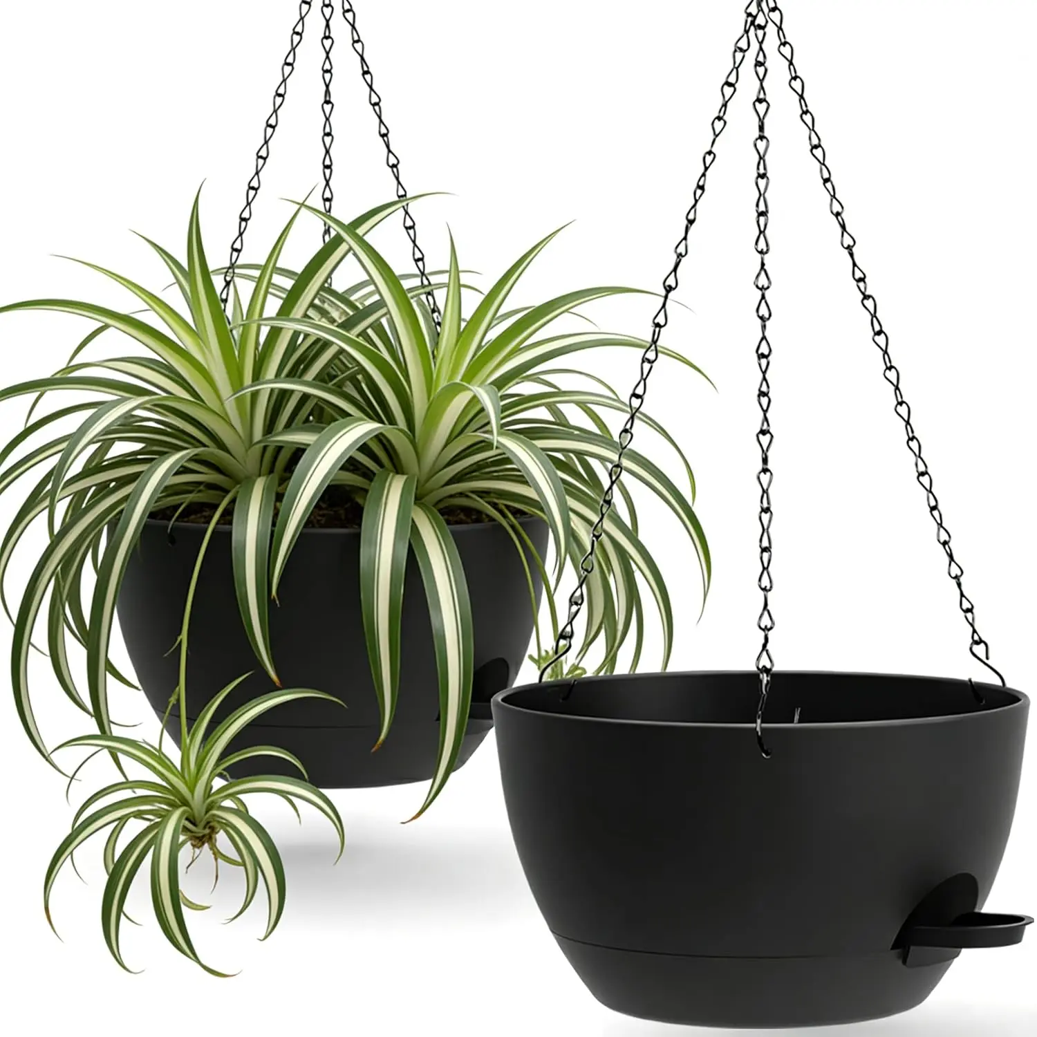 13 Inch 2 Pack Large Self Watering Hanging Planters for Indoor Outdoor Plants, Hanging Plant Pots with Removable 50 Oz Reservoir, Plastic Hanging Basket for Window Porch Garden Balcony, Black
