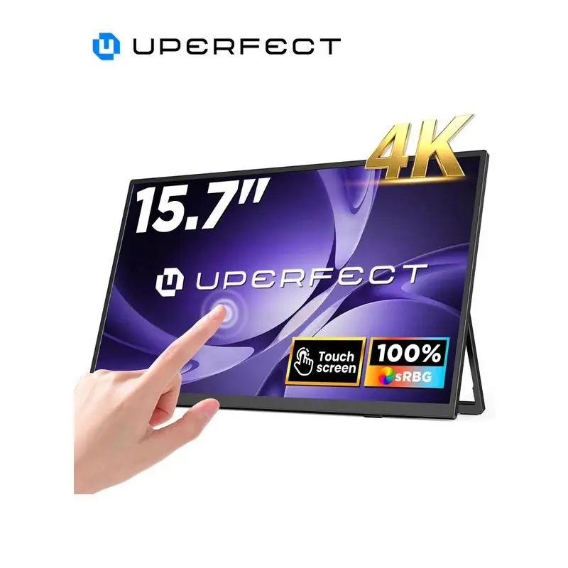 UPERFECT 4K Portable Monitor Touchscreen 15.7" 100% SRGB Laptop Monitor 3840 * 2160 UHD 350 Nits Ultra-Slim USB-C & MINI HDM VESA & Stand Travel Screen for Computer PC Game Consoles