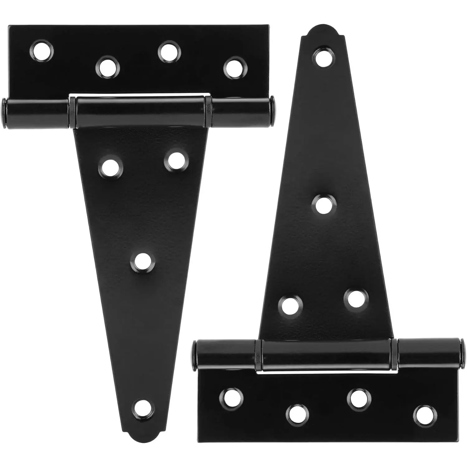 HILLMASTER 6 Inch Heavy Duty T-Strap Shed Door Hinges, Black Wrought Iron Tee Gate Strap Hinges, Rustproof Hardware for Wooden Fences, Yard, Barn Doors (2 Pack)
