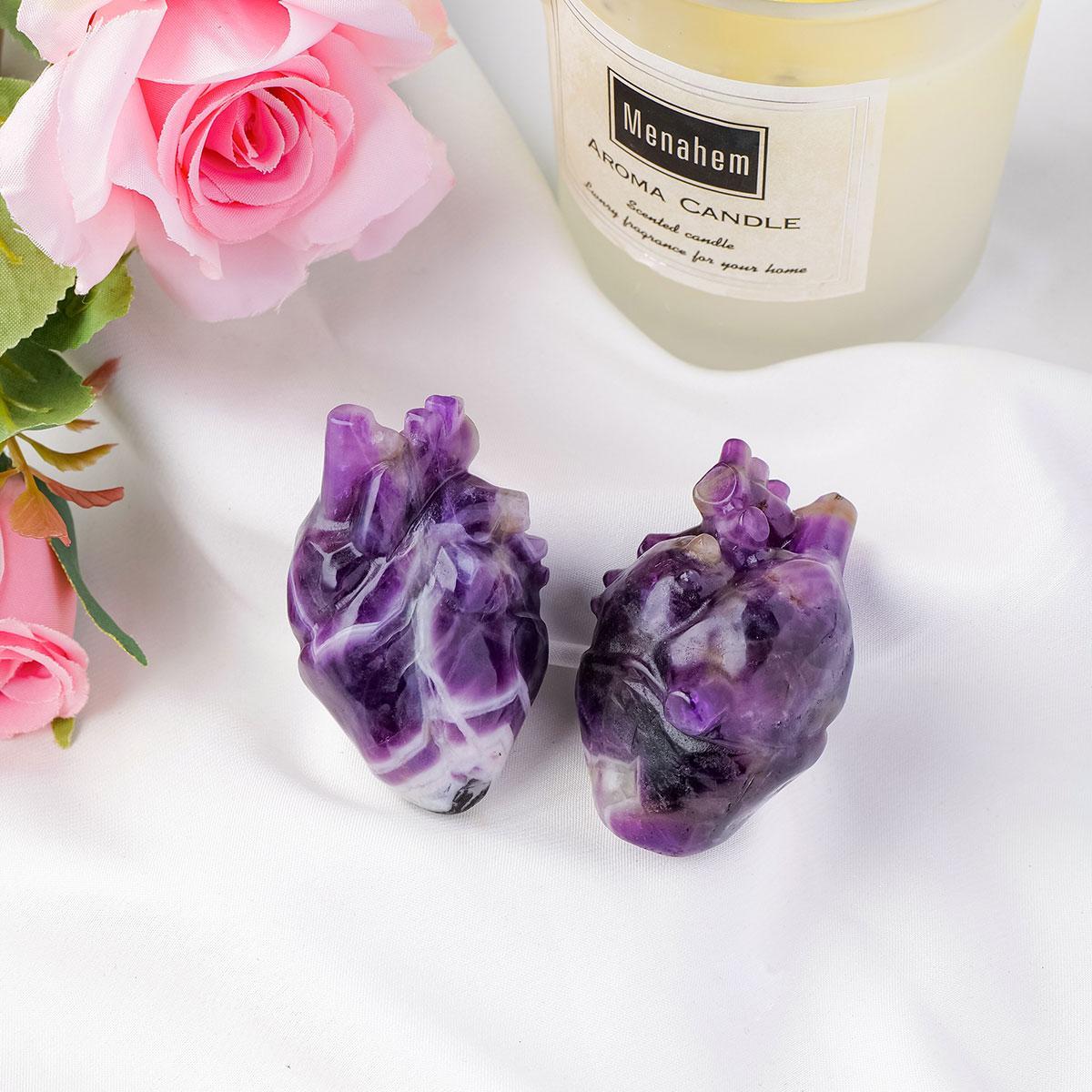 Natural Amethyst Crystal Heart, Crystal Carvings, 1 Count Amethyst Properties Feng Shui Love Druzy Reiki Meditation Ornament, Home Decor Spiritual Ornament